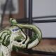 Vintage elephant ashtray in glazed ceramic – Green, cream and blue – Asian decor