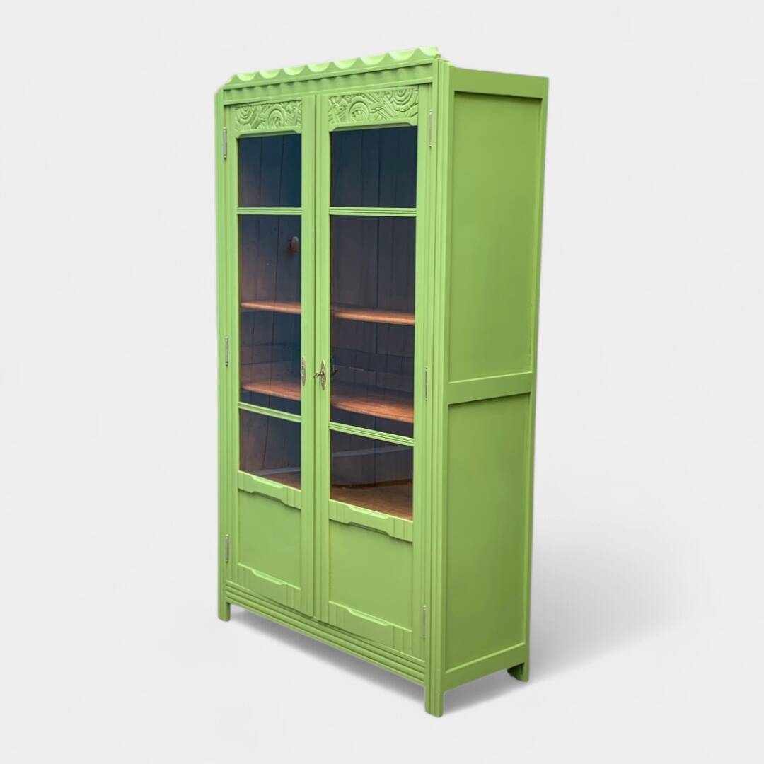 Armoire parisienne vitrée art déco 1930 kaki
