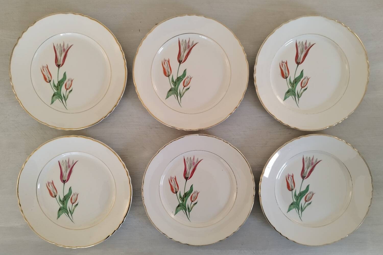 Plates Dessert Cake Old Earthenware Moulin des Loups Orchies Tulip Model
