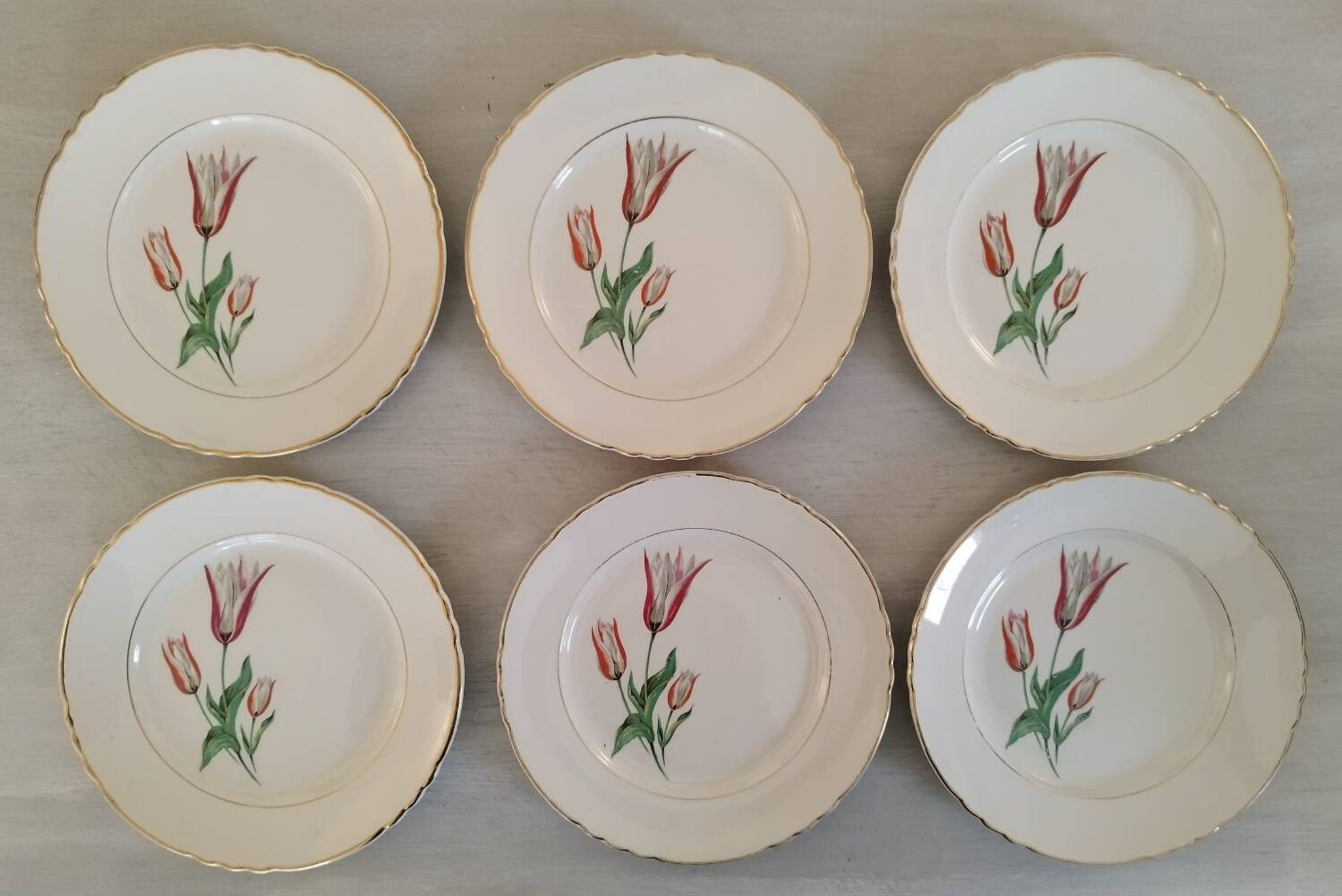 Plates Dessert Cake Old Earthenware Moulin des Loups Orchies Tulip Model