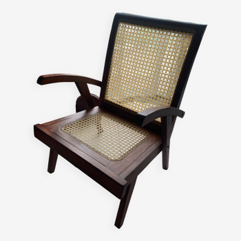 Wood and cane armchair