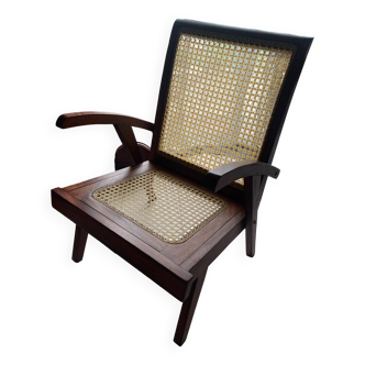 Wood and cane armchair