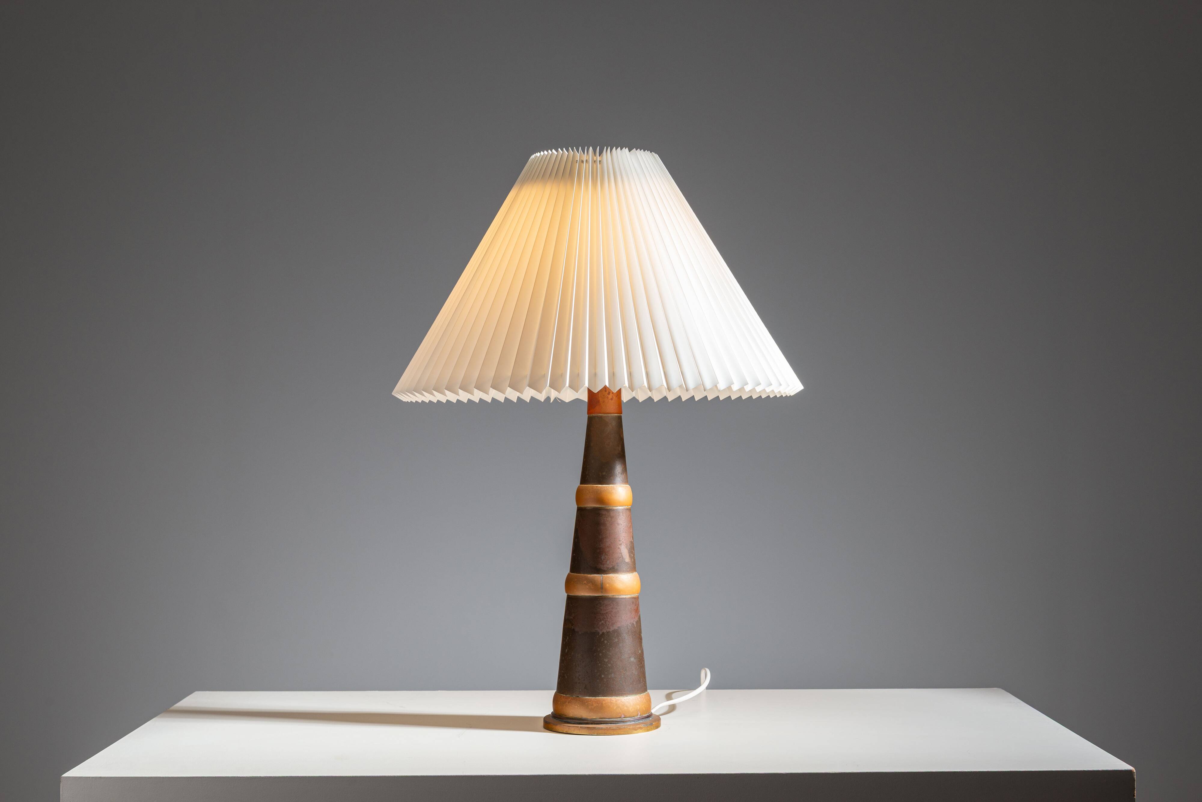 Scandinavian tapered copper and brass table lamp