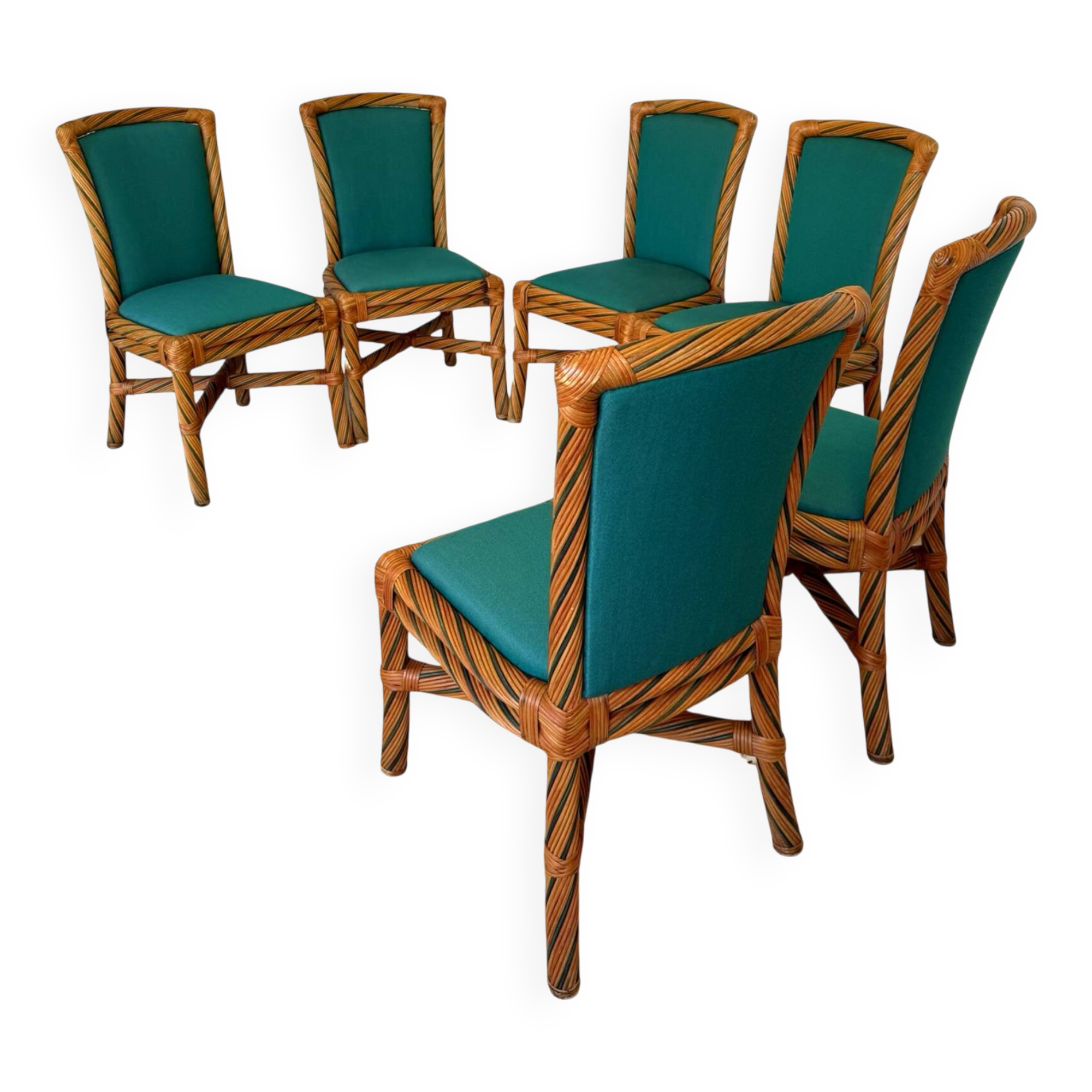 Set of six vintage bamboo and rattan dining chairs