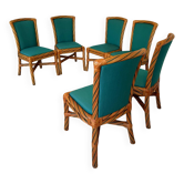 Set of six vintage bamboo and rattan dining chairs