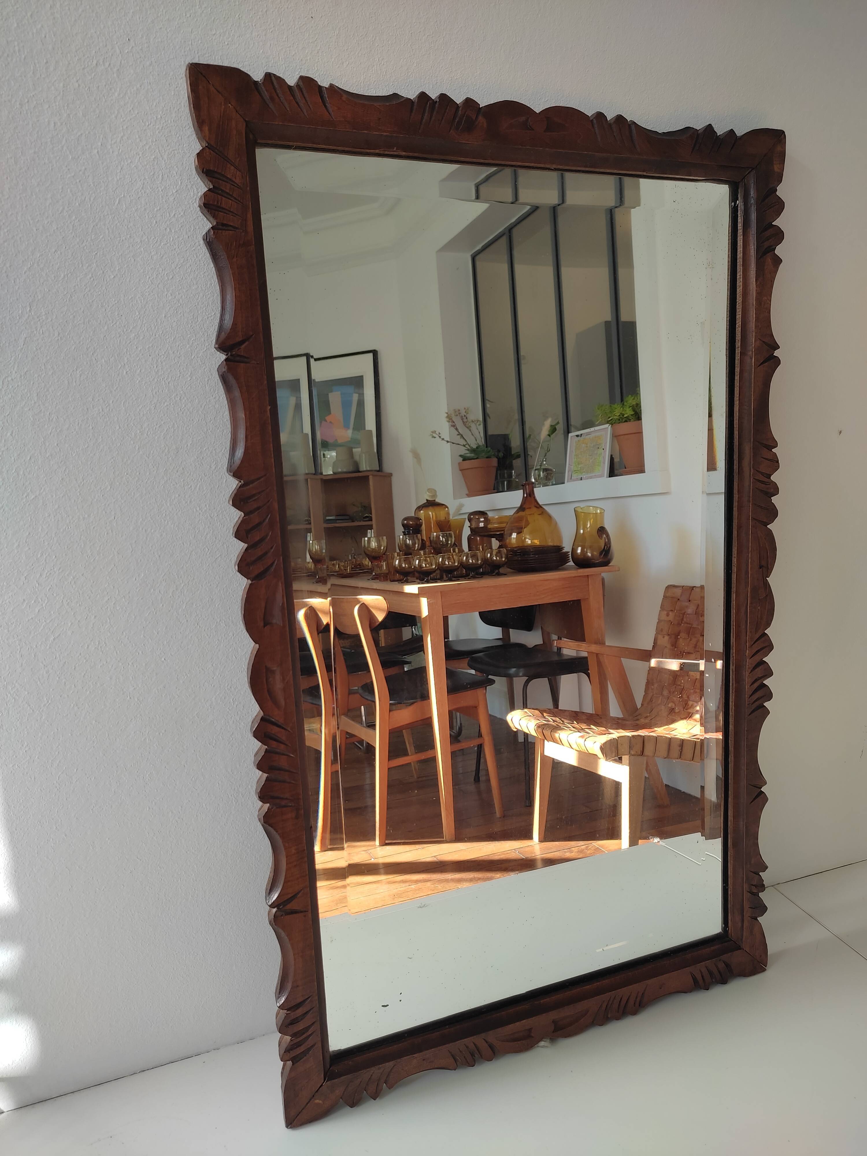 Carved wood art deco mirror 49x79cm