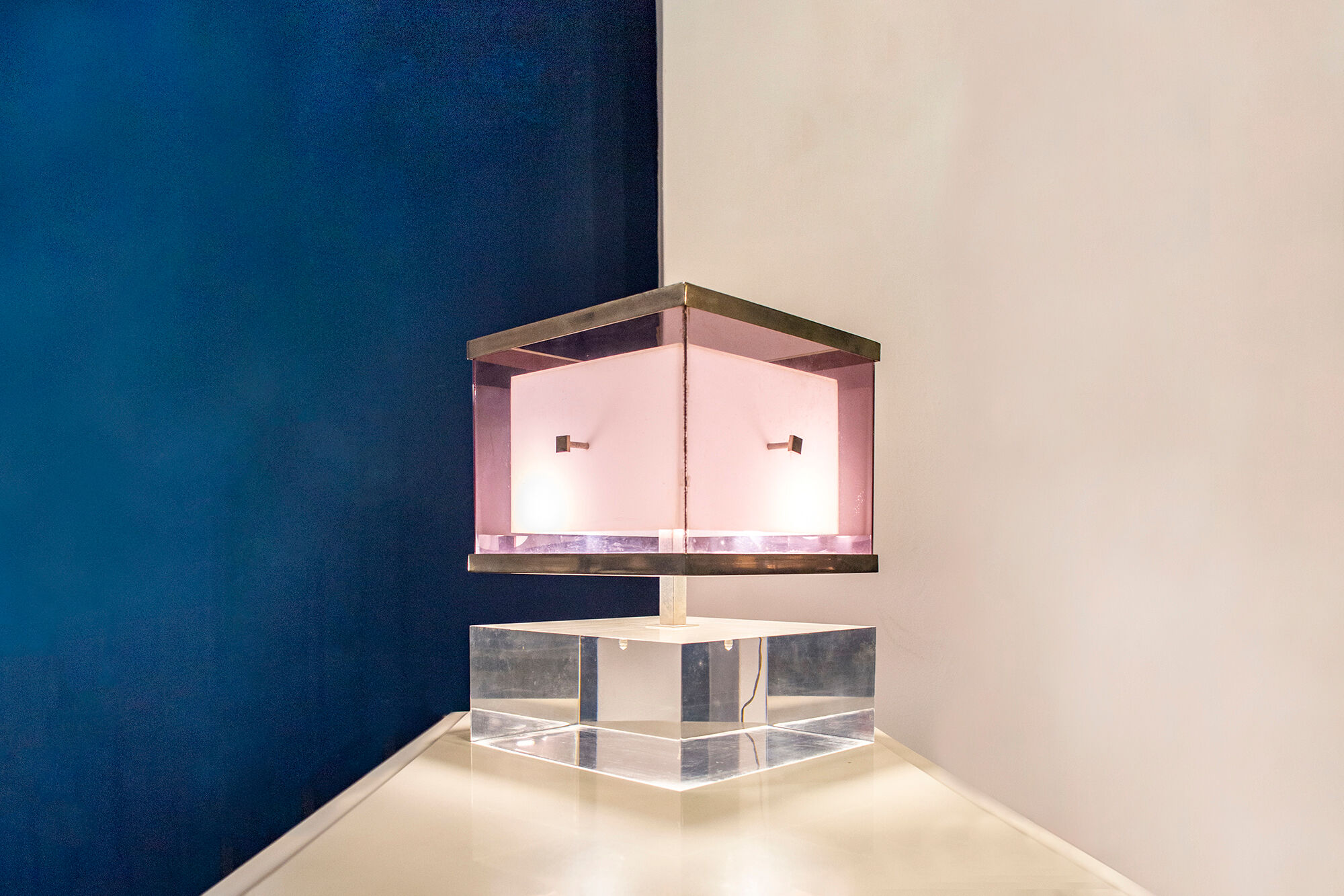 Acrylic Glass and Brass Lamp from ND, Italy, 1970s