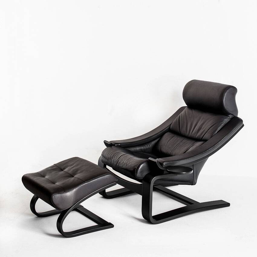 Kroken armchair + pouf designed by Ake Fribytter, published by Roche Bobois. France, 2000s.