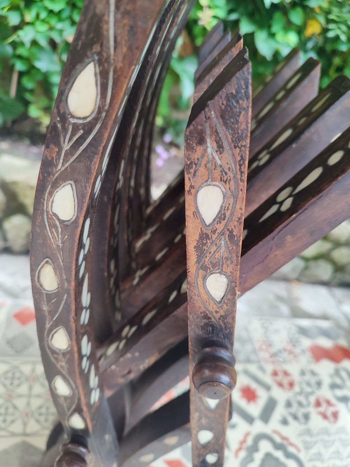 Antique folding oriental chair with mother-of-pearl inlays