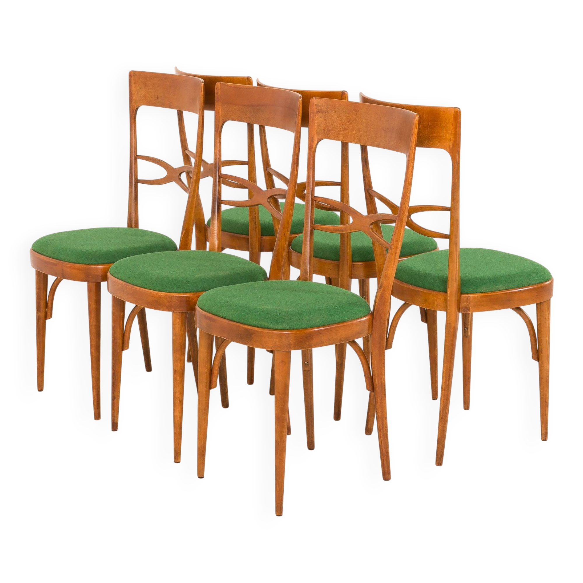 Italian mid-century chairs in walnut and wool