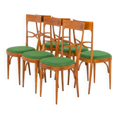 Chaises italiennes du milieu du siècle en noyer et laine