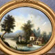 fixed under glass has oval view louis era Philip around 1830 animated lakescape