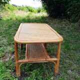 Table basse en bambou, cannage et rotin