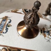 Lustre bronze, cuivre et faïence style gien