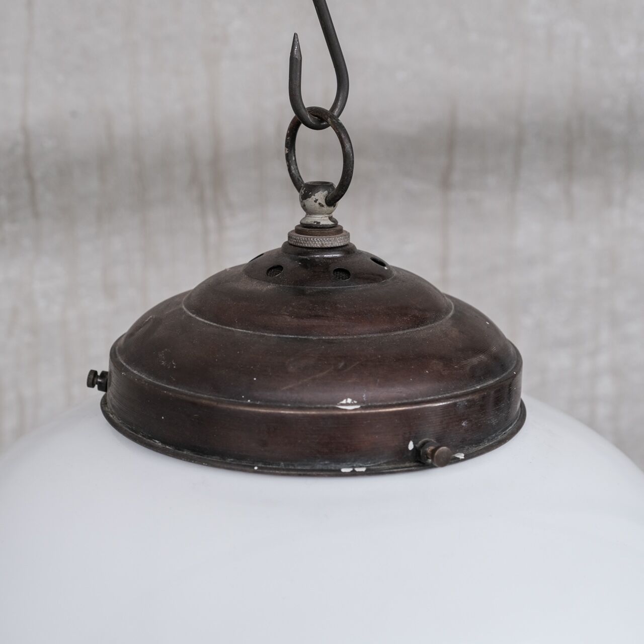 Mid-century french glass two tone opaline pendant light