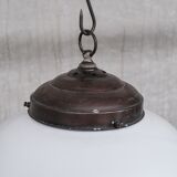 Mid-century french glass two tone opaline pendant light