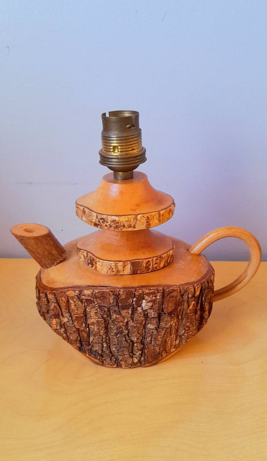 Pair of 60s brutalist wooden lamps