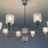 Vintage Italian chandelier from the 60s in chromed metal and glass