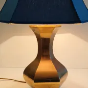 70's design table lamp in gold brass and blue fabric