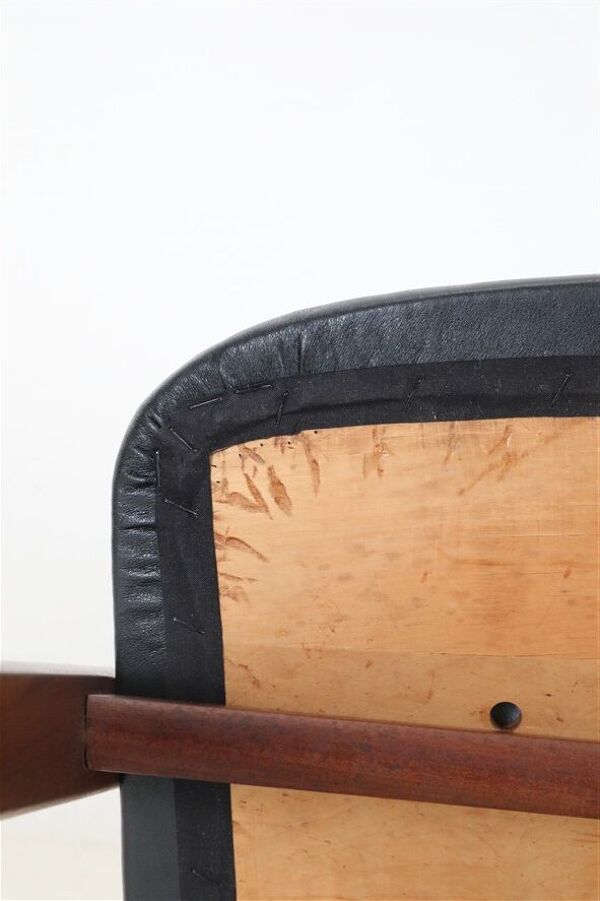 Ensemble de 2 ''A-Chairs'' / chaises en teck / cuir recyclé / noir / design danois moderne des années 1960