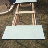 Table and 4 green water formica chairs 60's