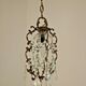 French antique small brass crystal & glass single light cage chandelier 3277