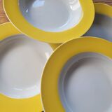 7 yellow and white soup plates