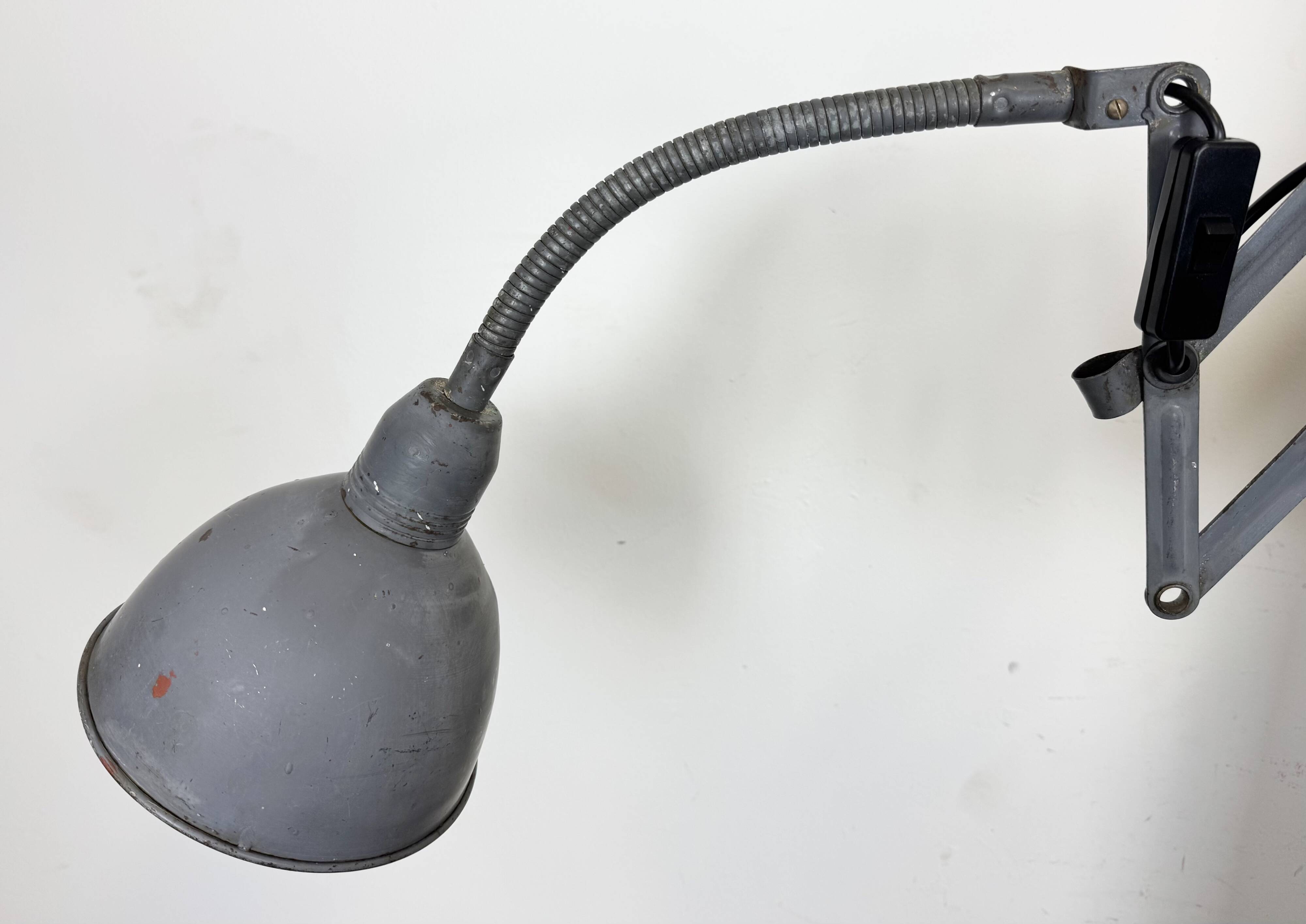 Grey Industrial Gooseneck Scissor Wall Lamp from Elektroinstala, 1960s