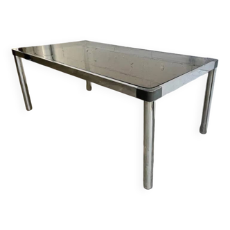 Vintage chrome and smoked brown glass dining table, 1970s