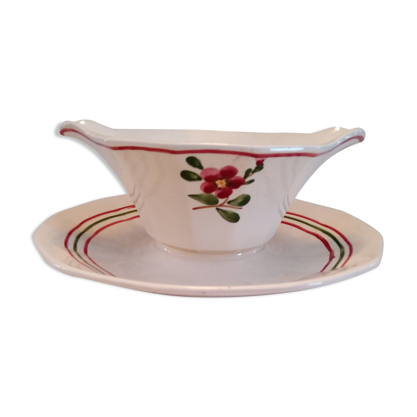 Saucière Sarreguemines France model Armelle hand-painted décor (identical copy No.1)