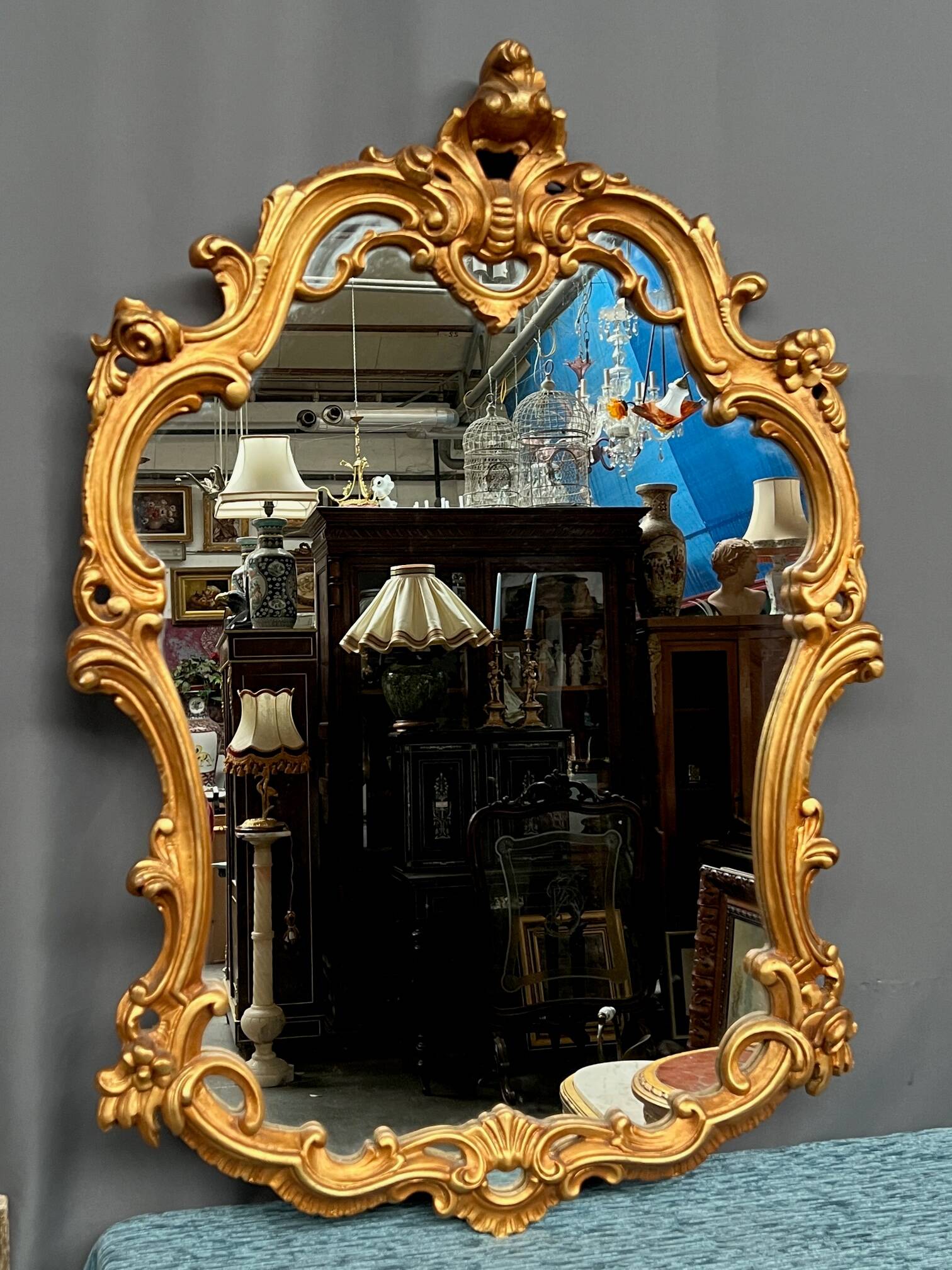 Golden mirror. Wood.