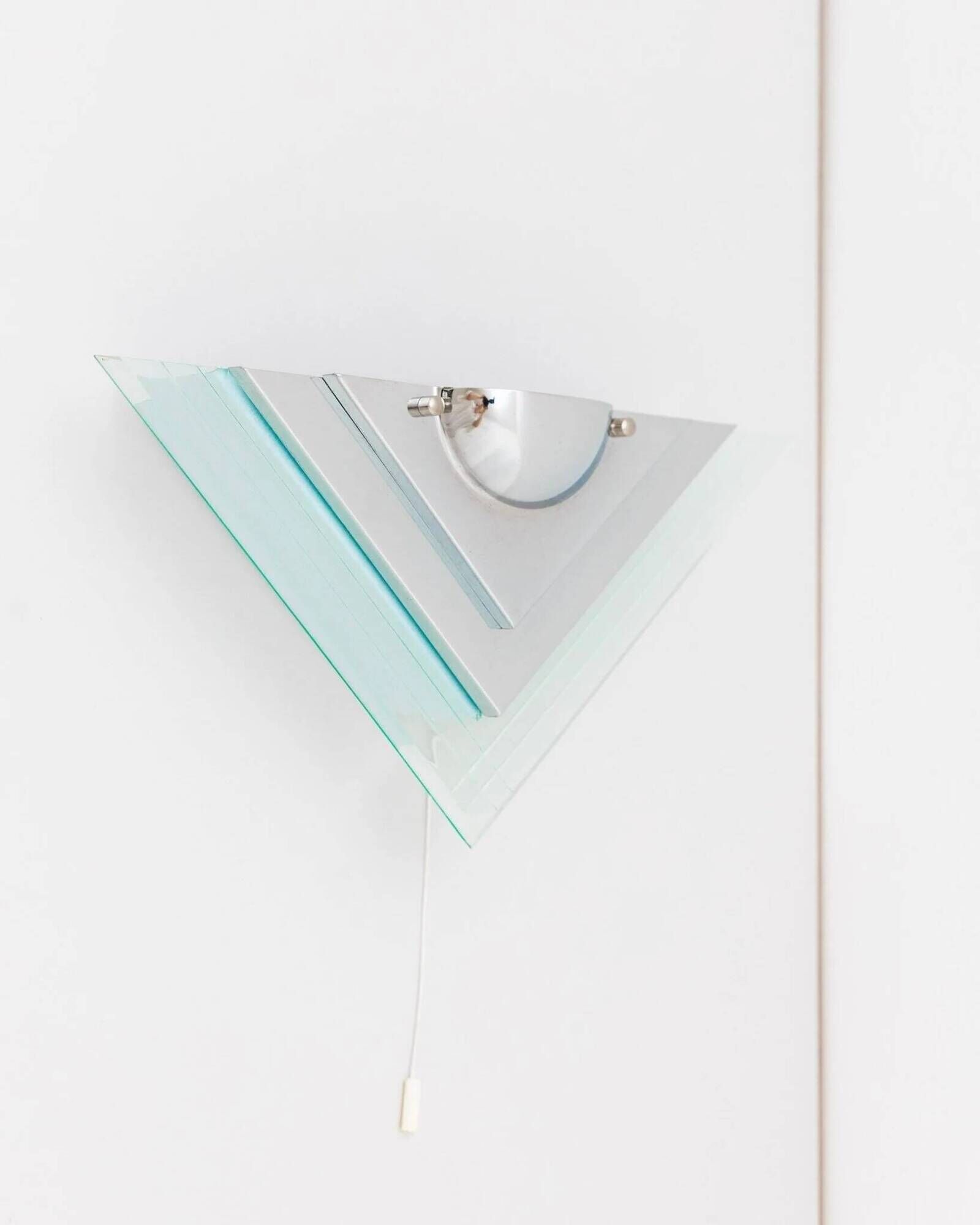 Muted green glass wall lamp with chrome metal accents, Memphis-style postmodern, 1990s