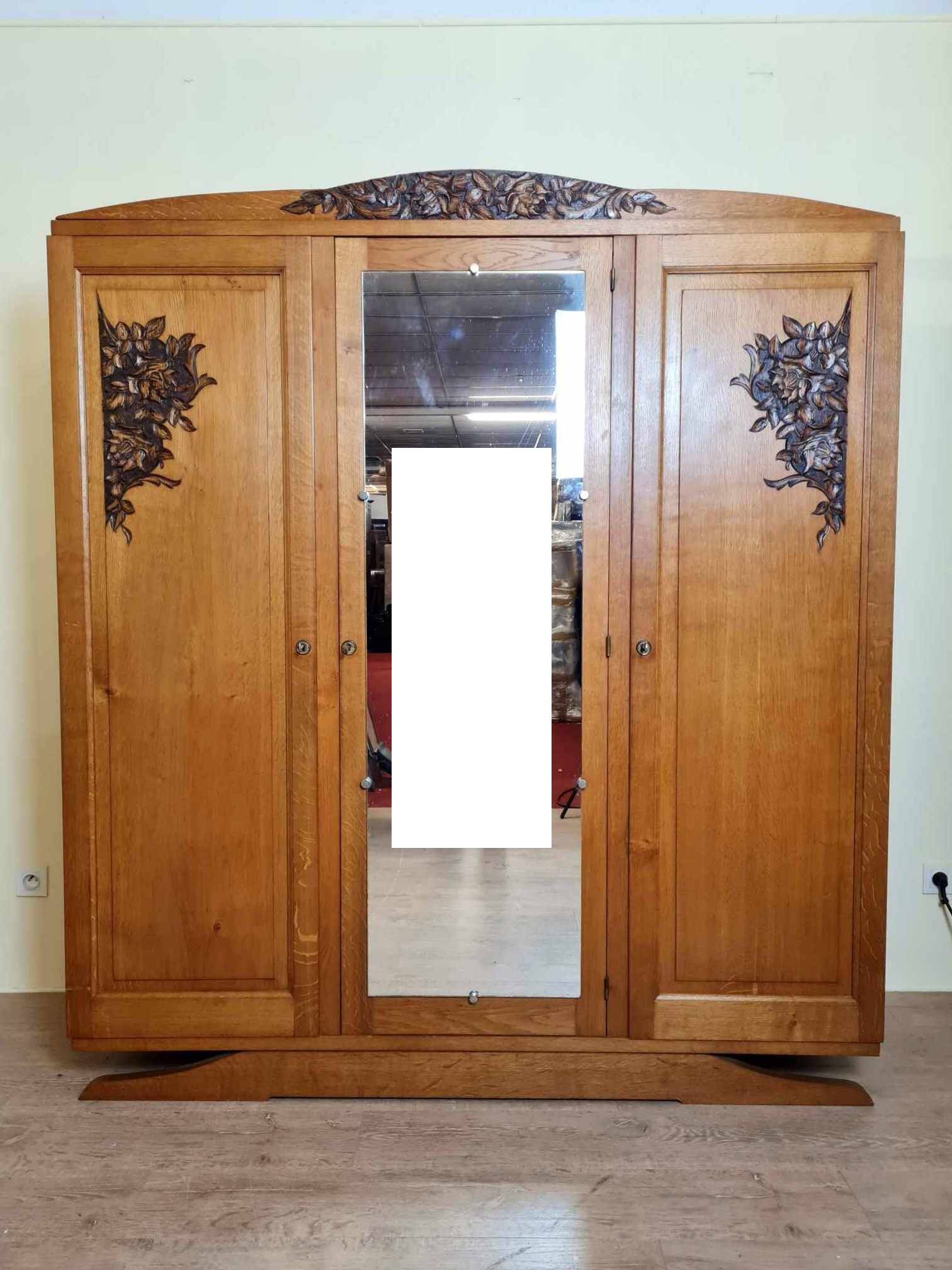 art deco period wardrobe in blond oak circa 1940