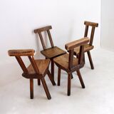 Brutalist Chairs attributed to Mobichalet, Belgium, 1960s, Set of 4