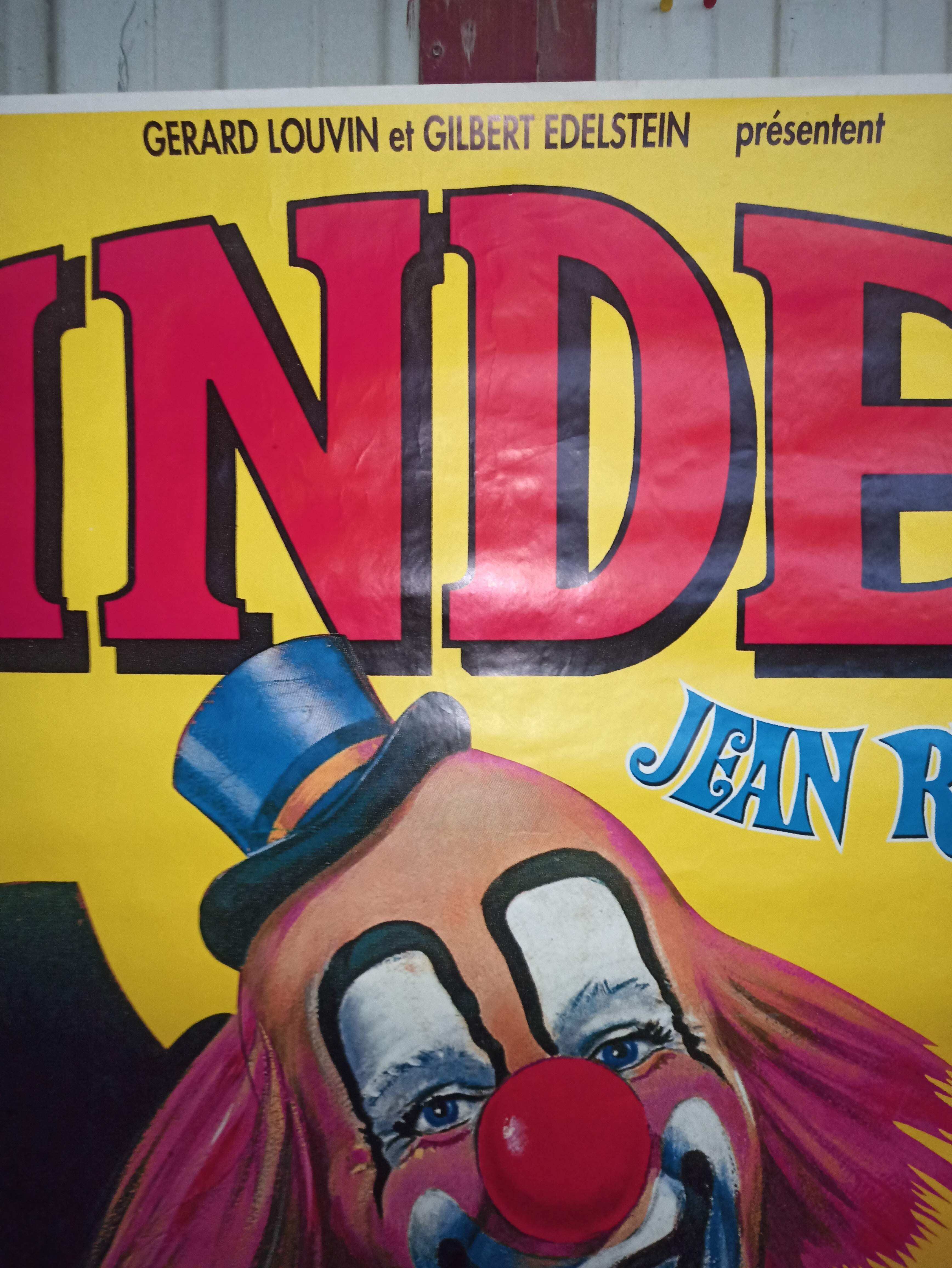 Large circus poster Pinder 156 cm clown Jean Richard