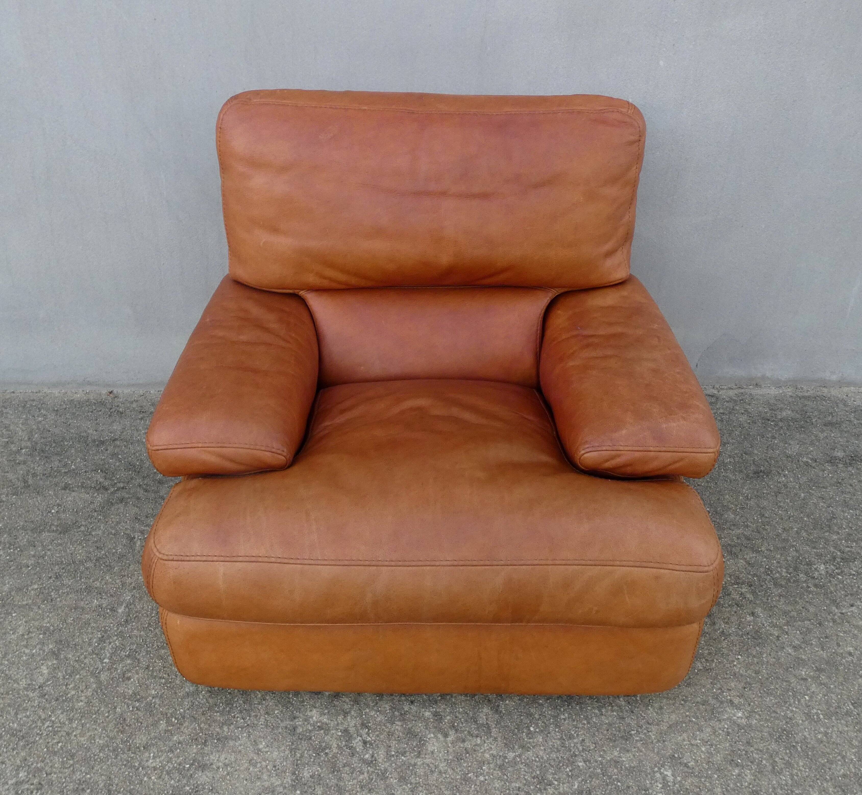 Vintage loft leather armchair DUVIVIER