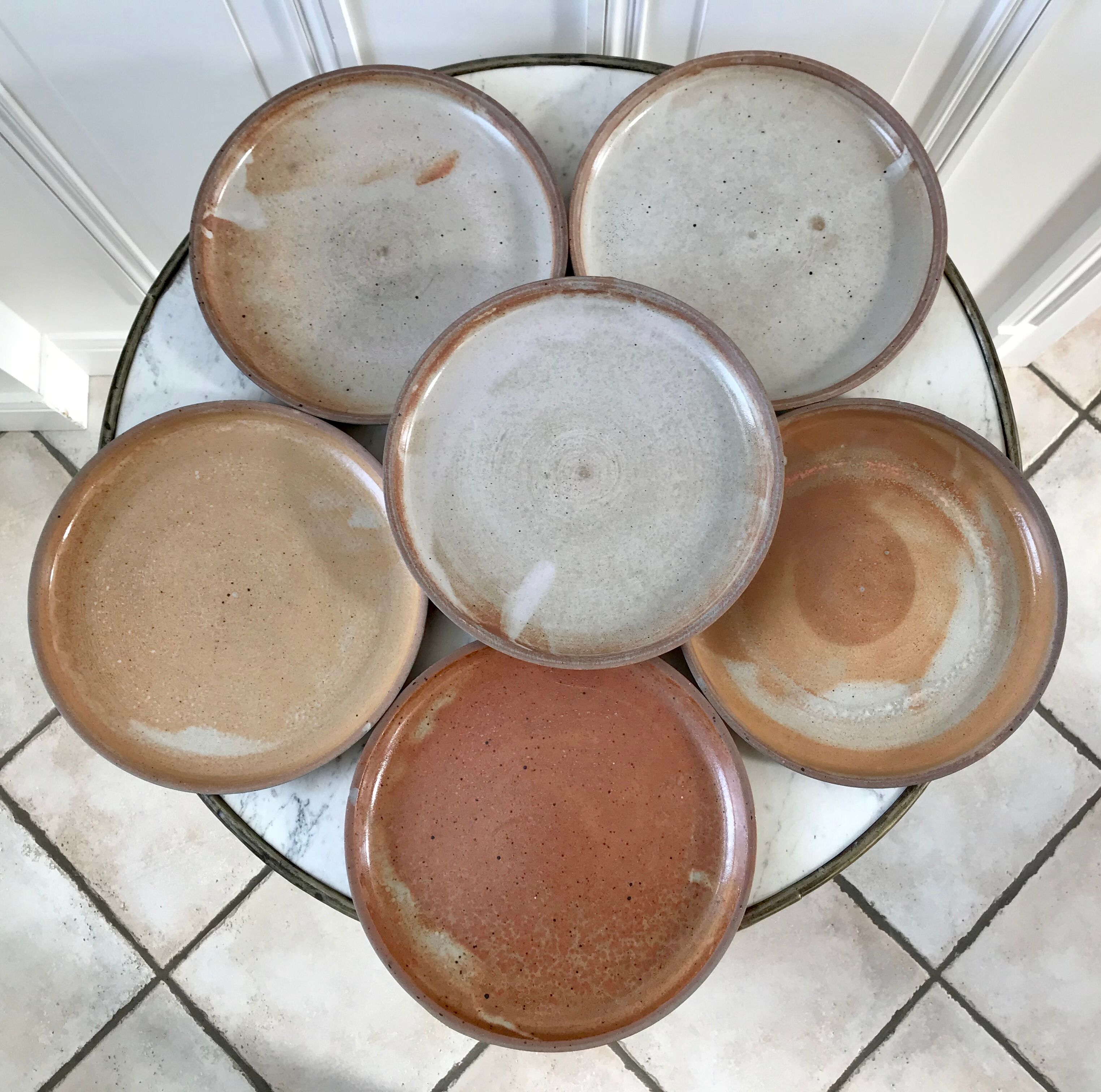 Set of 6 flat plates in artisanal sandstone 60s-70s