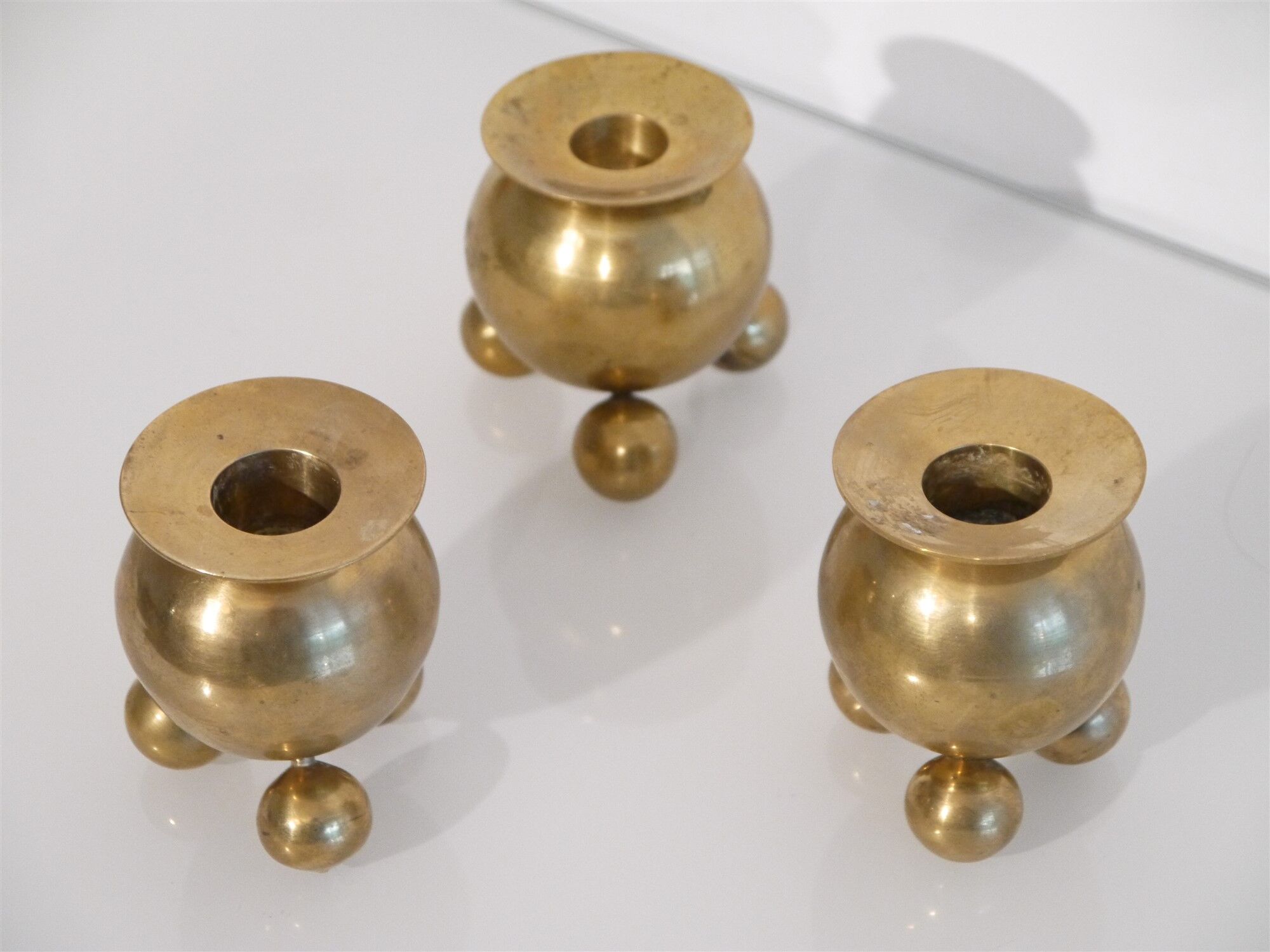 Lot de 3 bougeoirs en laiton Suède 1960