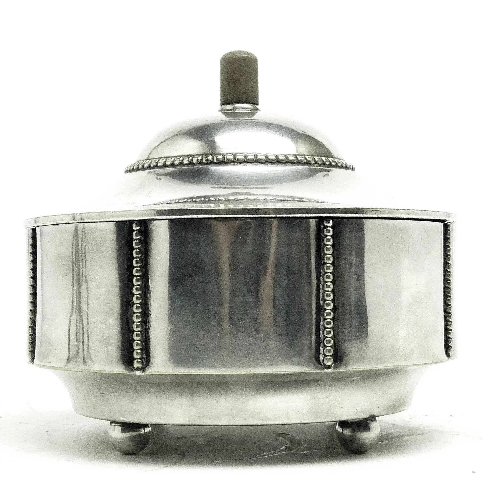 Art Deco sugar bowl, silver-plated brass, Germany, 1930s