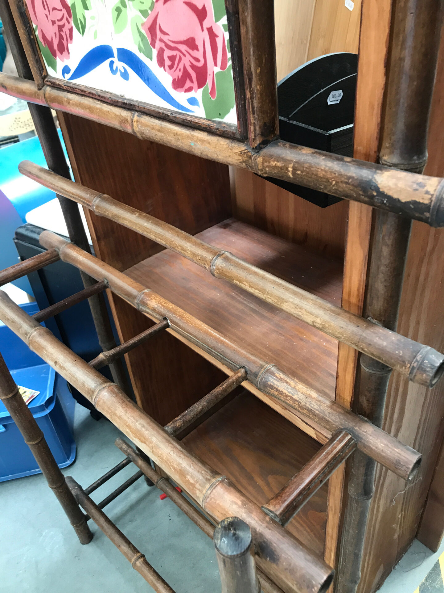 Bamboo coat rack and 1950s mirror