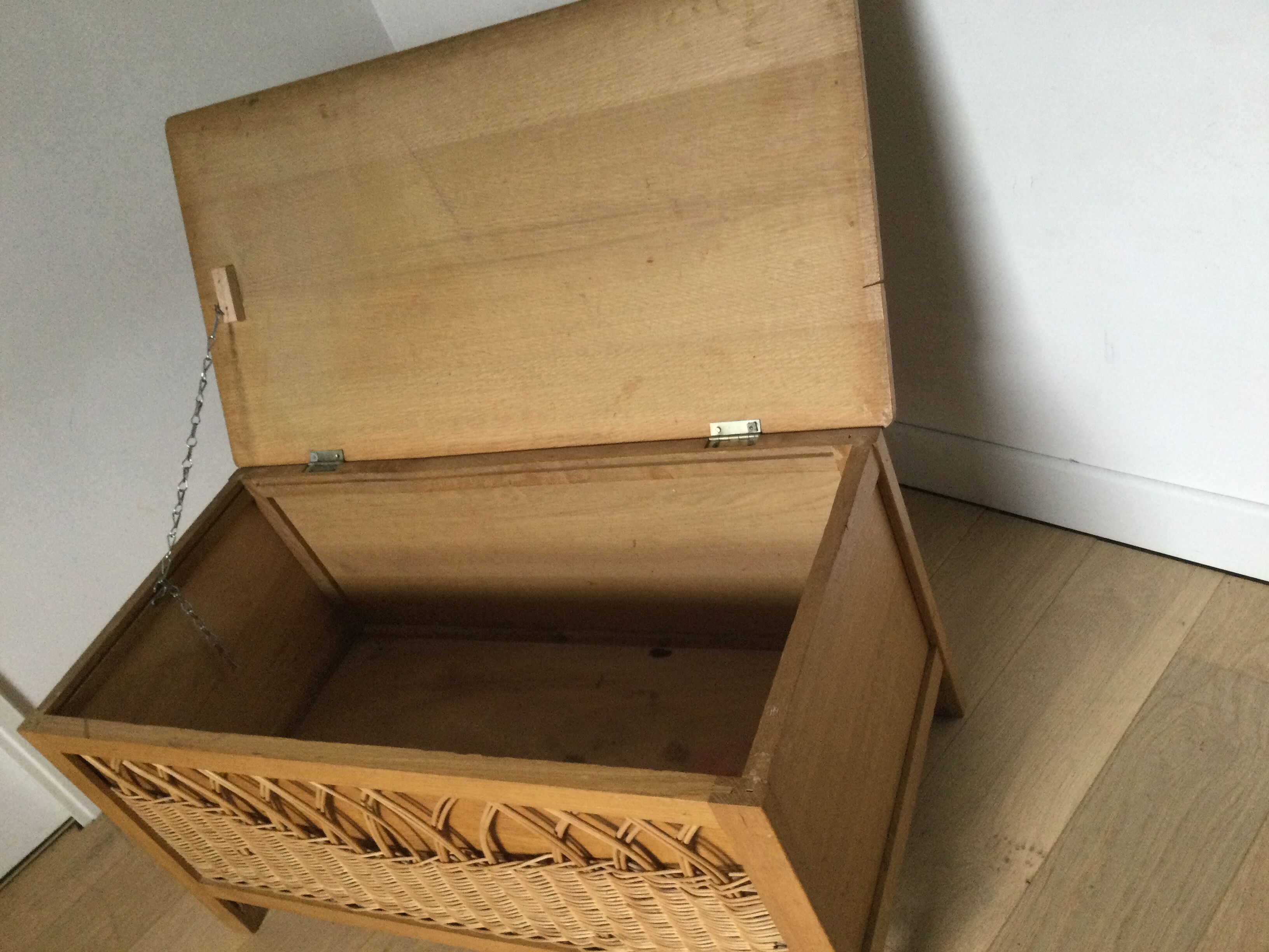 Vintage wood and rattan chest