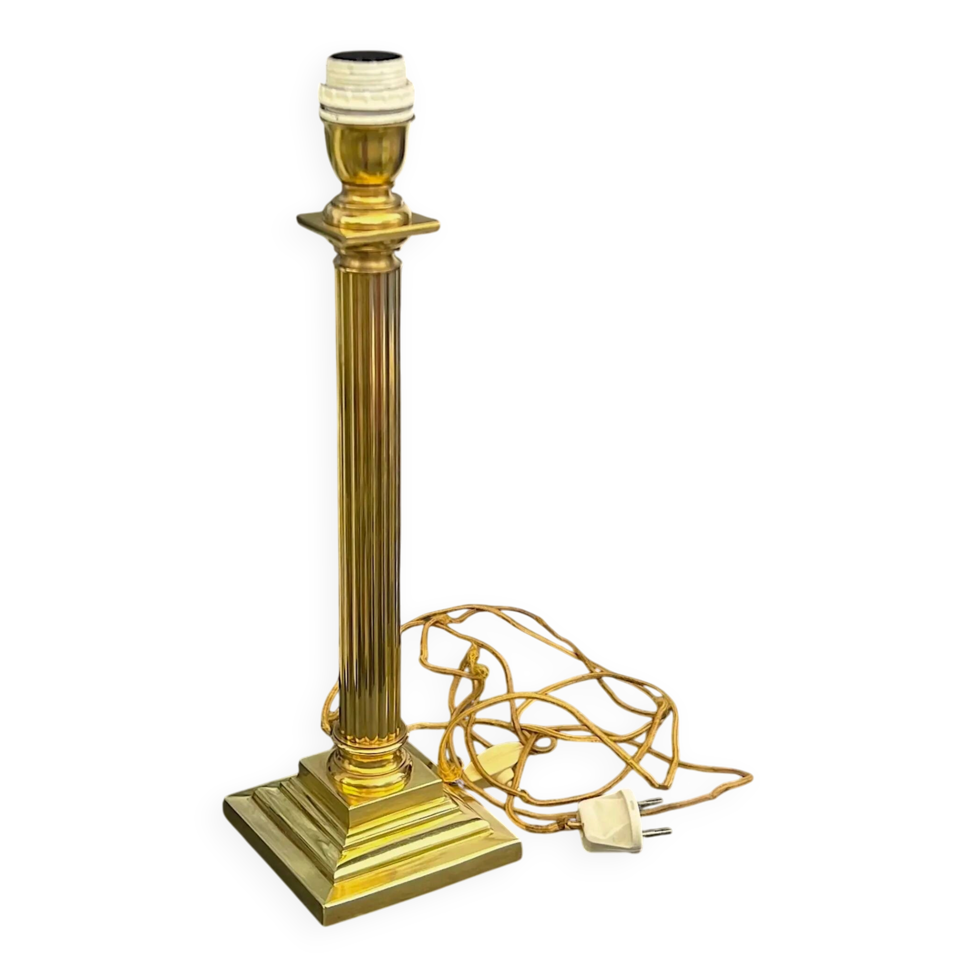 Neoclassical lamp base with fluted column in polished solid brass – 1960s-70s