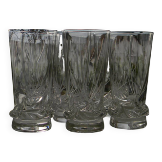 Lot de 6 verres à orangeade en cristal de daum france. modèle sorcy gravé.