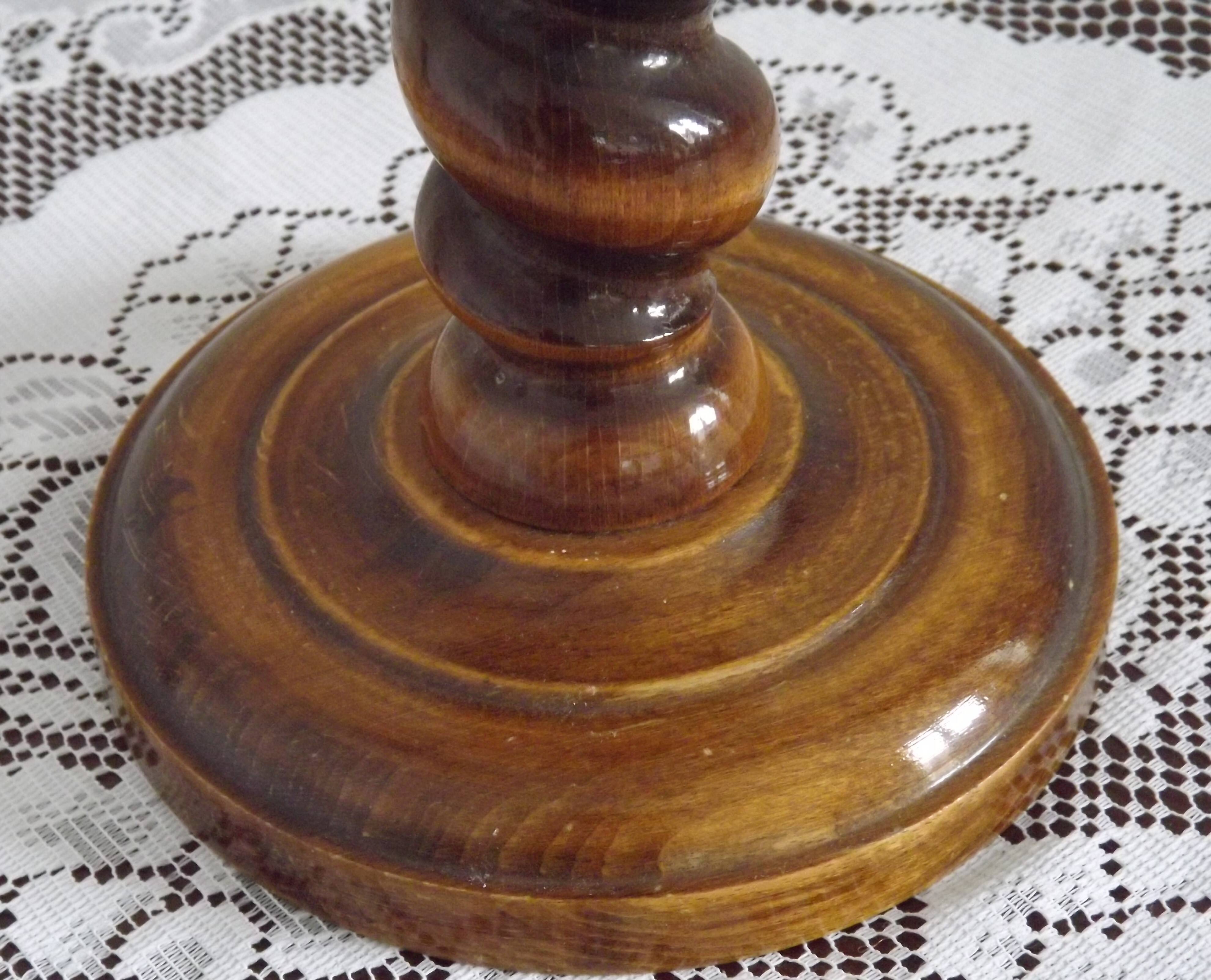 French Vintage Round Wooden Barley Twist Table Lamp With Floral Shade