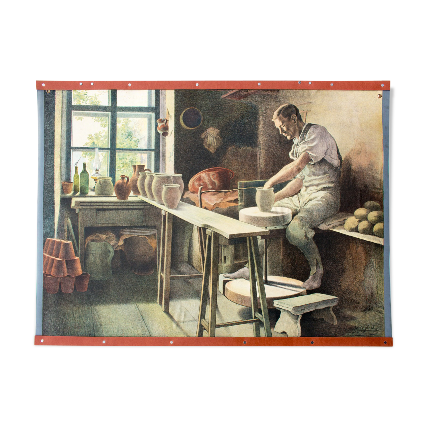 Displays educational work of 1929 ceramics