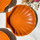 4 Vintage Emile Henry Ceramic Scallop Shells Speckled Made in France 1950