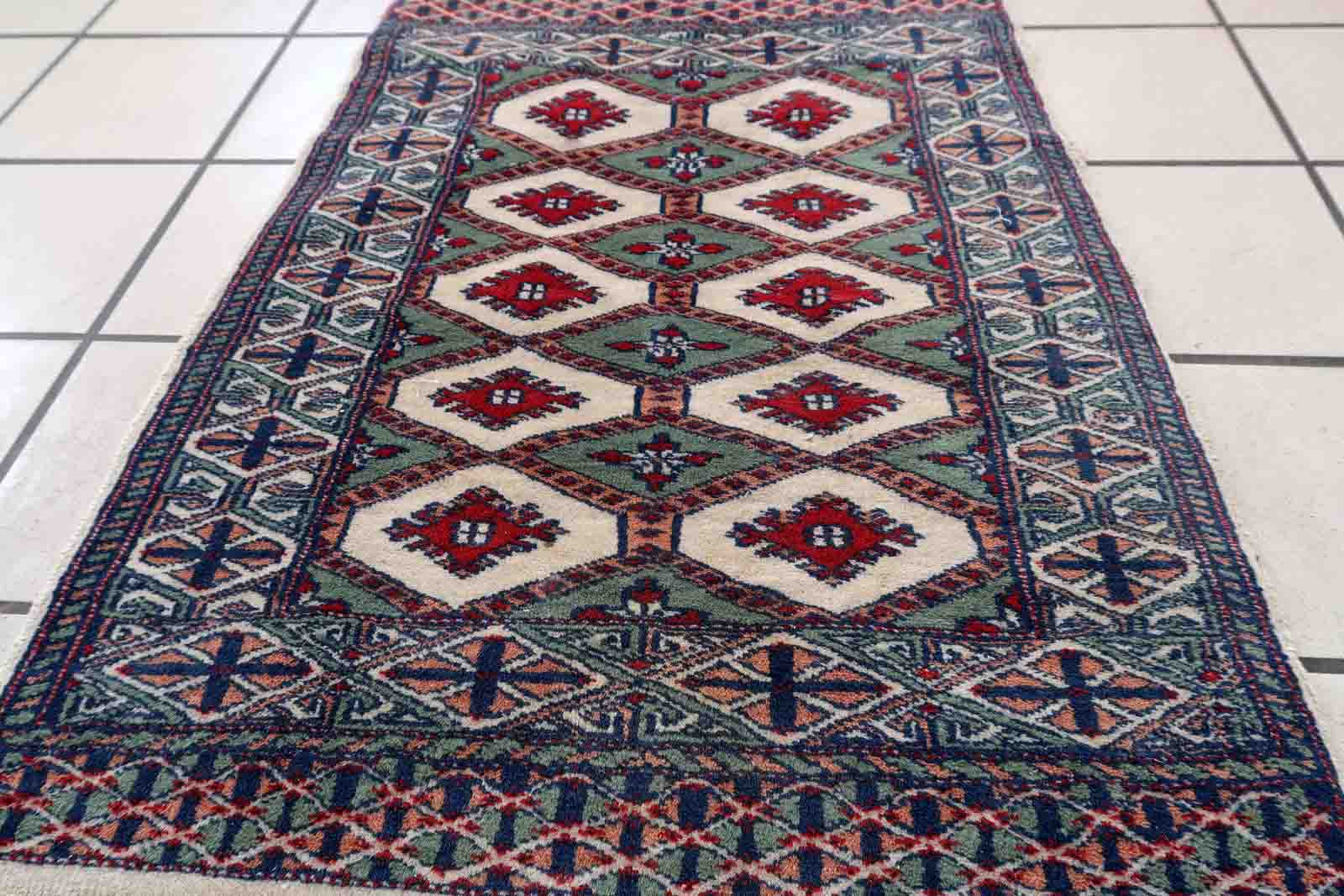 Handmade vintage rug Uzbek Bukhara 56cm x 83cm 1970s