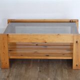 1970s pine and glass coffee table