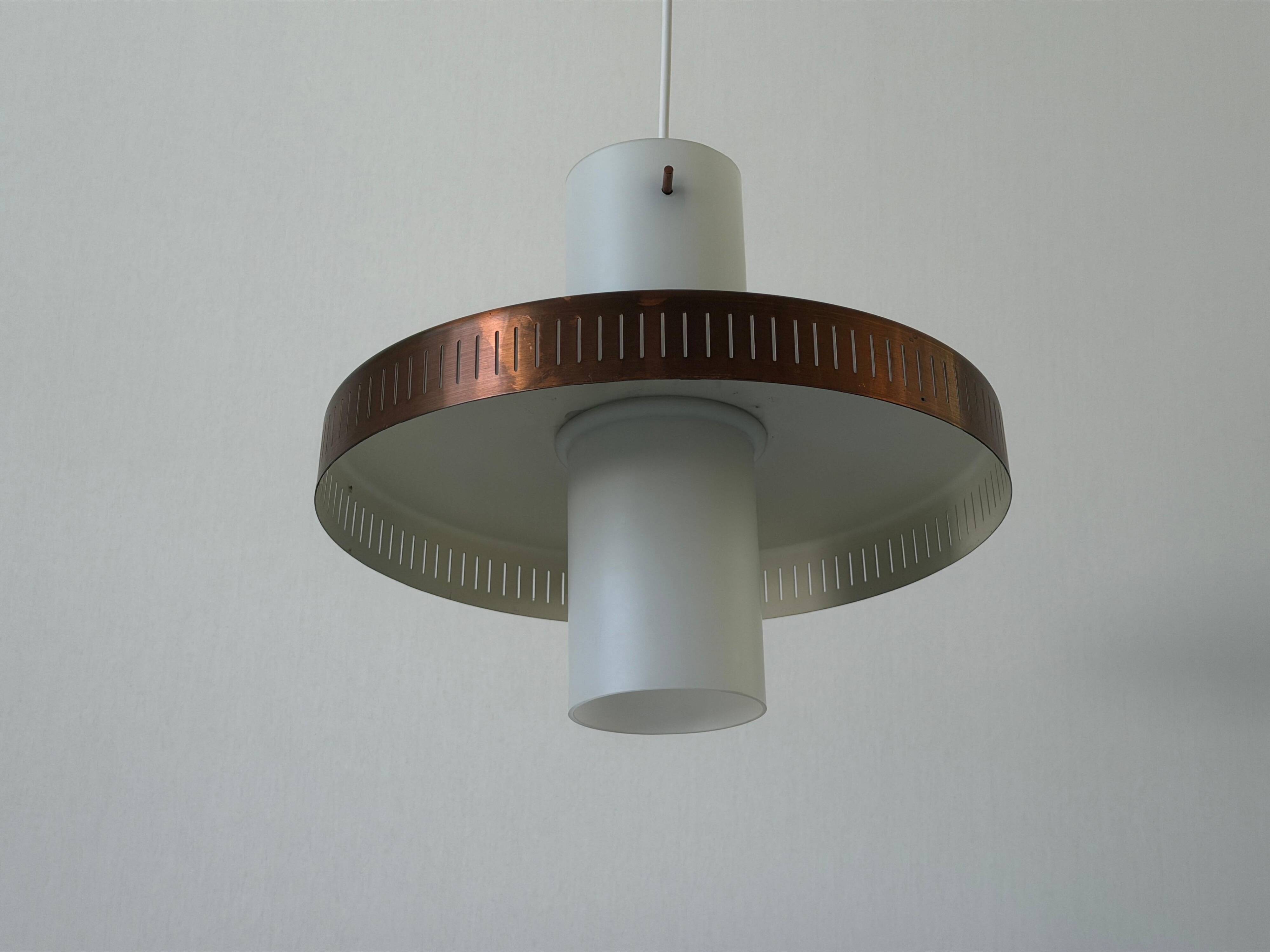 Glass ceiling light with a copper-coloured metal frame, 1960s, Germany.