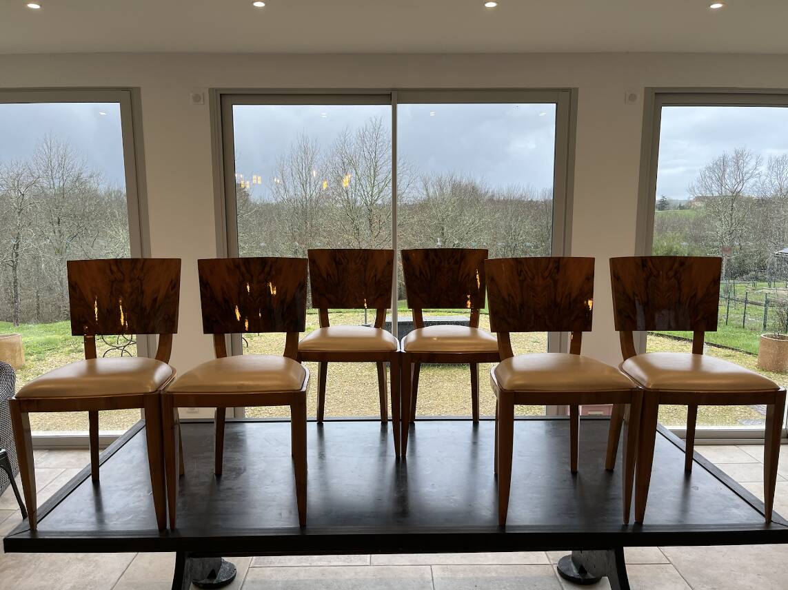 Set of 6 Art Deco elm burl chairs – 1930s – Excellent condition